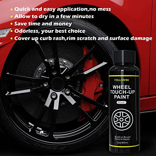 Followin Black Rim Touch Up Paint For Cars 2Oz(60Ml), Black Wheel Paint Repair Kit, Automotive Rim Scratch Repair, Touch Up Paint Kit With Brush, Repair Rim Curb Rash, Wheel Scratch, Surface Damage Quick And Easy, Touch Up Paint Bottles With Brush #TOP2