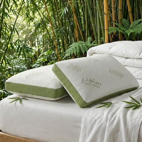 Image of LABHAM Memory Bamboo Pillow for Neck, Head & Support | 55 Density Memory Foam | Removable Bamboo Knit Cover | 2-Year Manufacturing Warranty | Made in India | Large 43 x 69 cm (1)