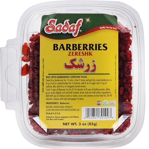 Sadaf Dried Barberries - Persian Zereshk - Dried Barberries for Cooking and Food Flavoring - Middle Eastern Cuisine - 3 Oz