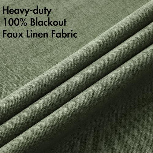 Image of MIULEE 100% Blackout Linen Textured Curtains for Bedroom Solid Thermal Insulated Olive Green Grommet Room Darkening Curtains & Drapes Luxury Decor for Living Room 52 x 72 Inch (2 Panels)