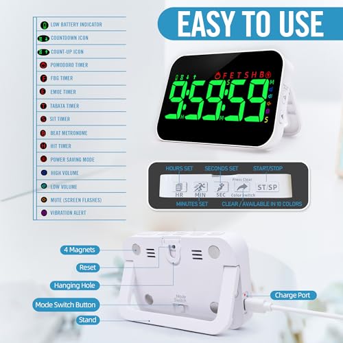 TXL Digital Timer for Classroom, Pomodoro, Gym & Kitchen – Rechargeable Magnetic Countdown Timer, Large LED Display, Loud Alarm, 3 Volume Levels & 3 Brightness Settings - Image 5