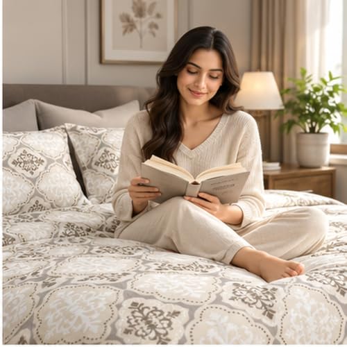 Image of Bombay Dyeing Ethnic Brown Super King Size Bedsheet Set (3 Pc)
