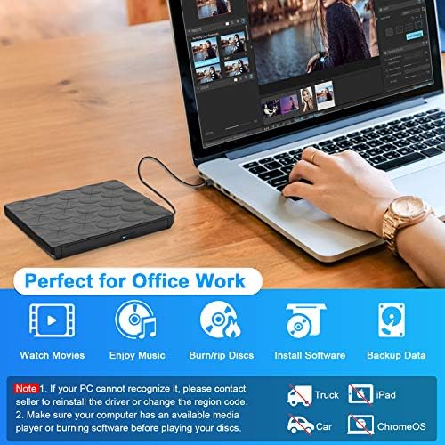 External CD DVD Drive, USB 3.0 Type C DVD Drive Portable CD/DVD-RW/VCD ROM Rewriter Burner, Slim High Speed Data Transfer External CD Reader for Laptop Desktop PC Win 7/8/10/XP/Vista Linux OS