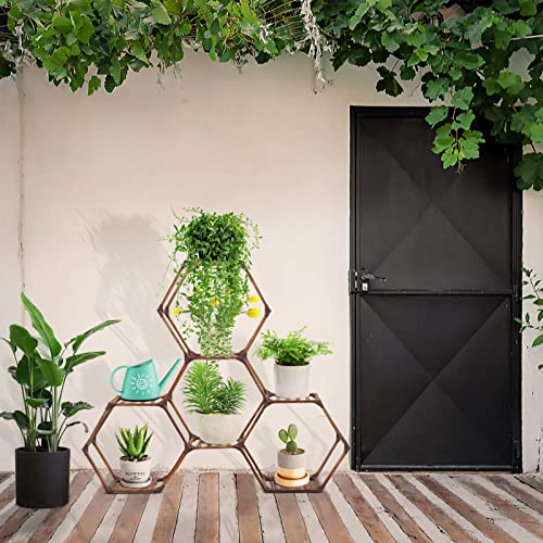 Wasumi Hexagonal Wood Plant Stand/Shelf Large 7 Tiers For Multiple Plants, Diy Flower Potted Holder For Outdoor, Indoor, Corner, Balcony, Patio, Garden, Living Room #TOP6