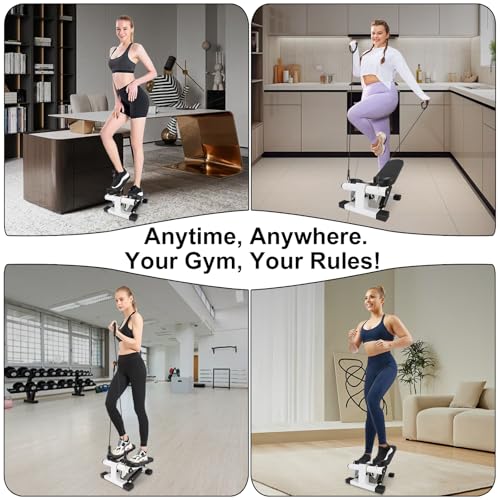 Image of Mini Stepper for Home Exercise, Portable Stair Stepper with LCD Monitor and Resistance Bands, 260lbs Weight Capacity, Twist Stepper for Full Body Workout