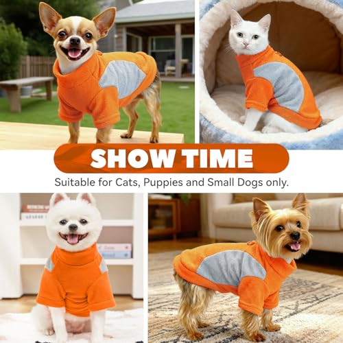 Image of Small Fleece Dog Sweater with Leash Ring Soft Warm Fall Winter Dog Clothes Cute Cat Apparel Puppy Sweaters Classic Pullover Doggy Sweatshirts Chihuahua Costumes Cat Outfits(Orange,XXL)