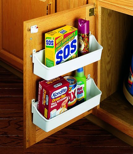 HandyCT Cabinet Door Storage Trays - 2 Trays With Screw-In Clips - Sink & Base Accessories - 13.75