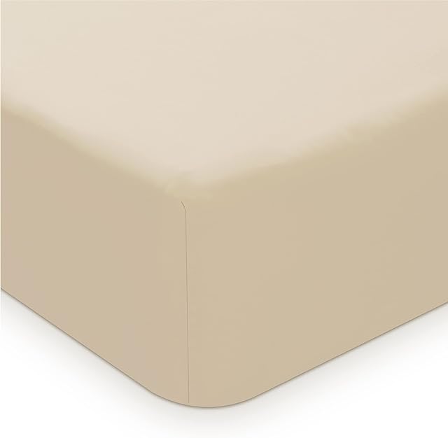 Bedsure Double Fitted Sheet Extra Deep - Beige 40cm Fitted Sheet for Double Bed, 135x190cm