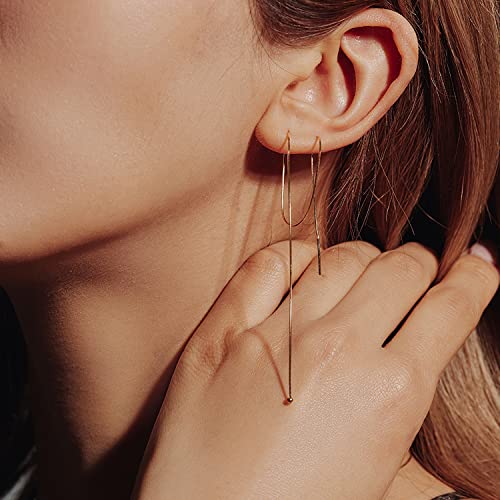 925 Sterling Silver Plated 14K Gold Earrings for Women - Hypoallergenic Nickel Free Lightweight Dangle Earrings, Long Chain Threader Jewelry for Everyday Wear, Trendy Gift for Her4