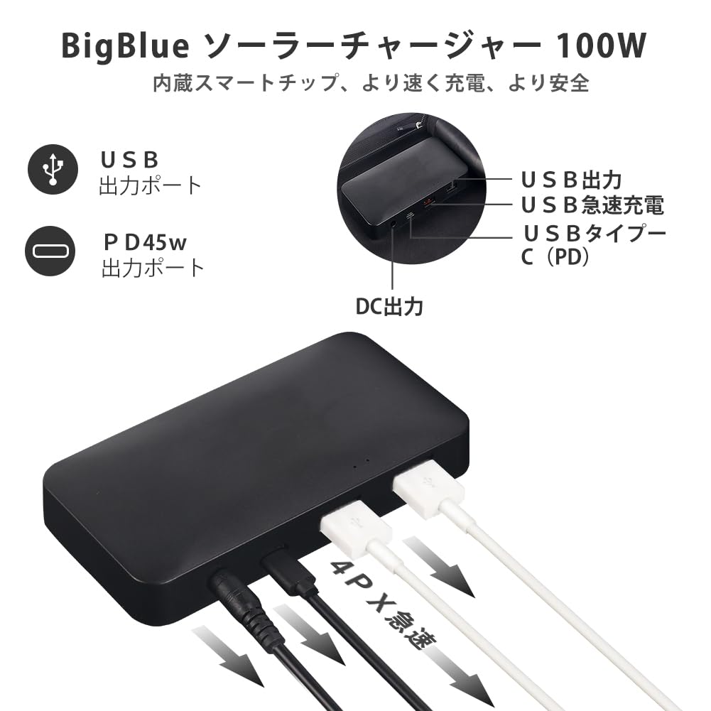 Amazon.co.jp: BigBlue ソーラーパネル100W 折り畳み ソーラー充電器