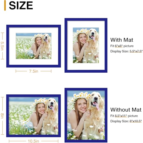 decorUhome 12x16 Picture Frame Set of 10, Display Photos 8.5x11 with Mat or 12x16 Unmatted for Picture Frames Collage Wall Decor, Royal Blue