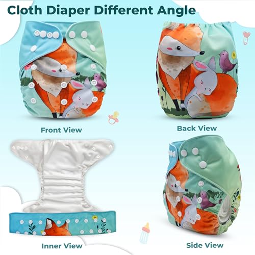 Image of Bembika A Plus Printed Cloth Diaper with 3-Layer Micro Fiber Inserts for Babies Washable & Reusable Cloth Nappies for Baby Leakproof and Wetfree Adjustable Cloth Diapers -(BE2725)