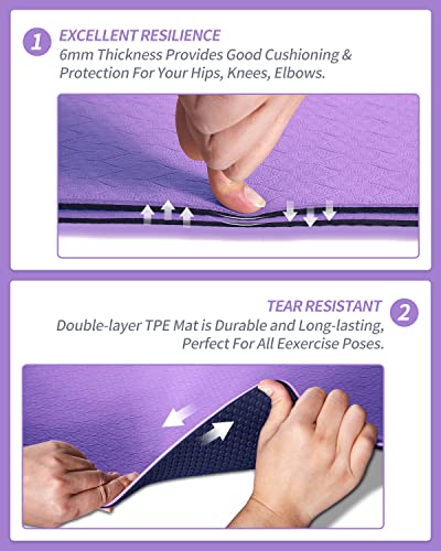 Coolmoon 1/4 Inch Extra Thick Yoga Mat Double-Sided Non Slip,Yoga Mat For Women And Men,Fitness Mats With Carrying Strap,Eco Friendly Tpe Yoga Mat, Pilates And Exercises Mat (Purple) #TOP3