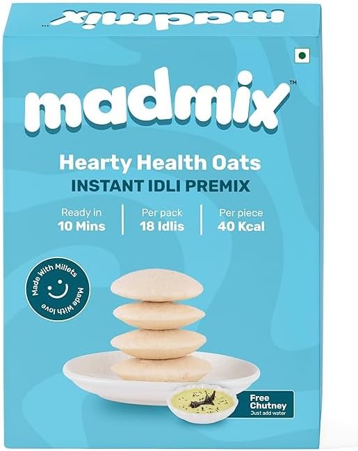 Madmix Instant Idli Premix - Heart Healthy Oats | 270g | Made with Millets | Low Cholestrol | 40 Kcal per piece | 18 Idlis per pack | Ready in 15 minutes