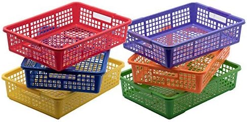 Set of 6 Durable Classroom Storage Baskets with Handles 13" x 10" x 5" - Assorted Colors - Storage and Organization for Teachers