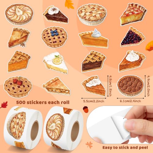 Image of Thanksgiving Pie Sticker for Laptop Water Bottle Scrapbook Gift | Autumn Thanksgiving Watercolor Waterproof Pie Easy Peel Sticker Roll for Scrapbooking Gift Wrapping Holiday Decor Kids Crafts