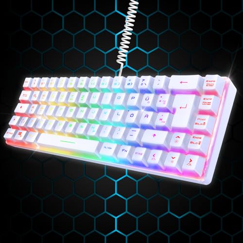 Neu 2024 - K208 Kompakte TKL-Kabelgebundene Tastatur (DE-QWERTZ) 69 Tasten RGB - Abnehmbares USB Type C Kabel Plug & Play - PC/PS4/PS5/Xbox - 23 Anti-Ghosting-Tasten (Weiß) – Bild 4
