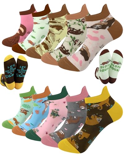Jamntower 10 Pairs Funny Sloth Socks for Women Girls Novelty Cute Animal Ankle Socks for Sloth Lovers Birthday Party Favors Gifts
