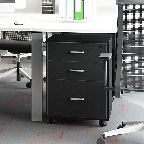 DlandHome - Cajonera de escritorio móvil con 3 cajones, almacenamiento de carpetas de ruleta, archivador y armario con cerradura para casa, oficina, madera, color negro - imagen 5