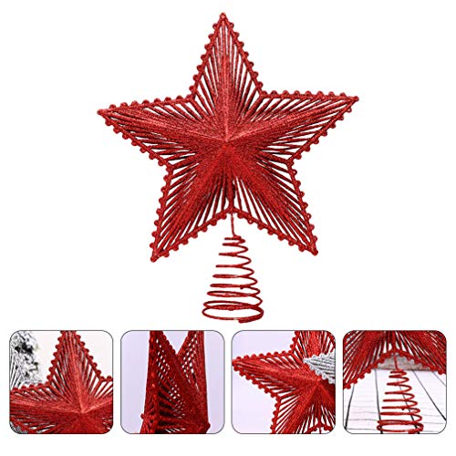 Topo de árvore de Natal Valicclud com glitter para decoração de árvore de Natal para casa - Vermelho