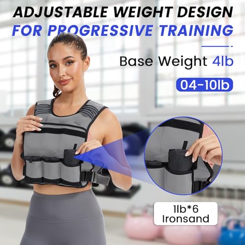 Image of VBSD Adjustable Weighted Vest for Women Men 4-10lb /11-20lb /20-32lb Vest with 6 Ironsand Weights Body Weight Vest with Reflective Strip for Running Walking Strength Training Workouts