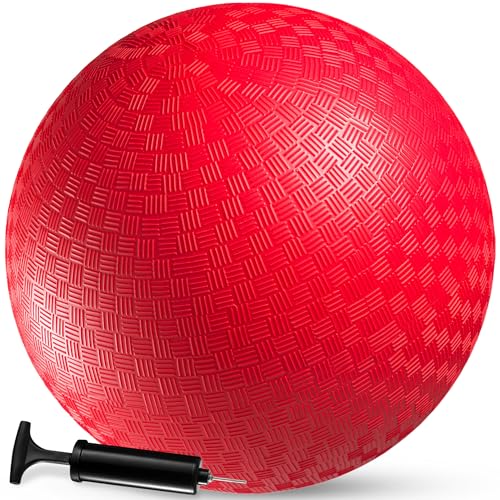 Bedwina Playground Ball - 8.5 Inch (1-Pack) Red Rubber Bouncy Inflatable Balls, w/Air Pump, for Kids & Adults, Indoor & Outdoor Games, Kickballs, Dodgeball, Four Square, Handball and More