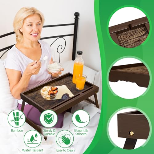 Image of Bamboo Bed Tray Tables with Device Stands, Large, 2-Pack | Two FSC-certified bamboo bed trays with folding legs and removable device stands for meals, laptops, reading and serving.