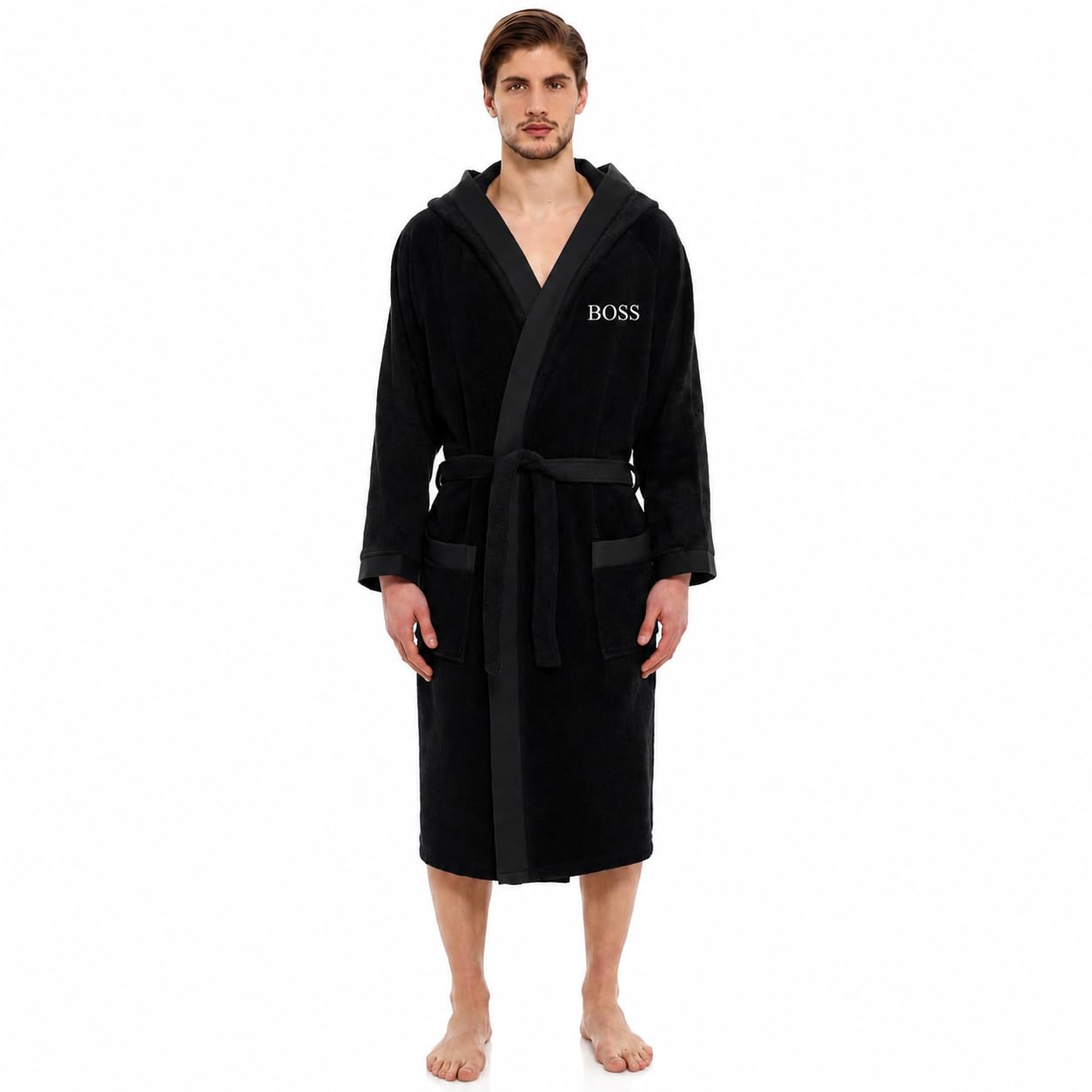 Accappatoio Personalizzato con Ricamo per Uomo e Donna, 100% Cotone, Con Cappuccio, Alta Qualità