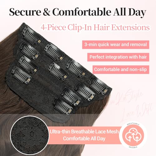 Image of KooKaStyle Wavy Thick Clip in Hair Extensions 24 inch Dark Chocolate Brown | Natural Volume & Seamless, 4 Pieces Clip in Extensions,Fiber Double Weft Hairpieces,Wave Long Synthetic Hairpiece for Women