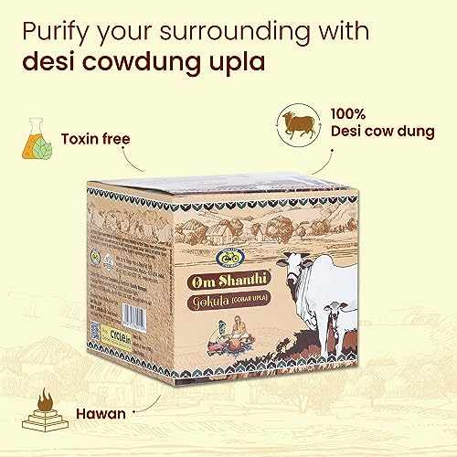 Image of Cycle Pure Om Shanthi Gobar ke Uple (Pack of 3, 8 Pieces per Pack) | Gokula Gobar Upla - 300 GM | Upla Cow Dung for Pooja | Kanda Gobar for Havan, Puja Rituals | 100% Desi Cow Dung