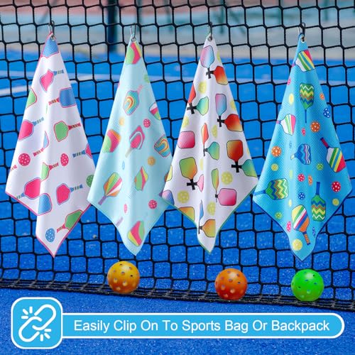 Hosuly 4 Pieces Sports Towels Funny Ball Microfiber Athletic Towels with Clip Accessories Retirement Gift for Men Women Lovers