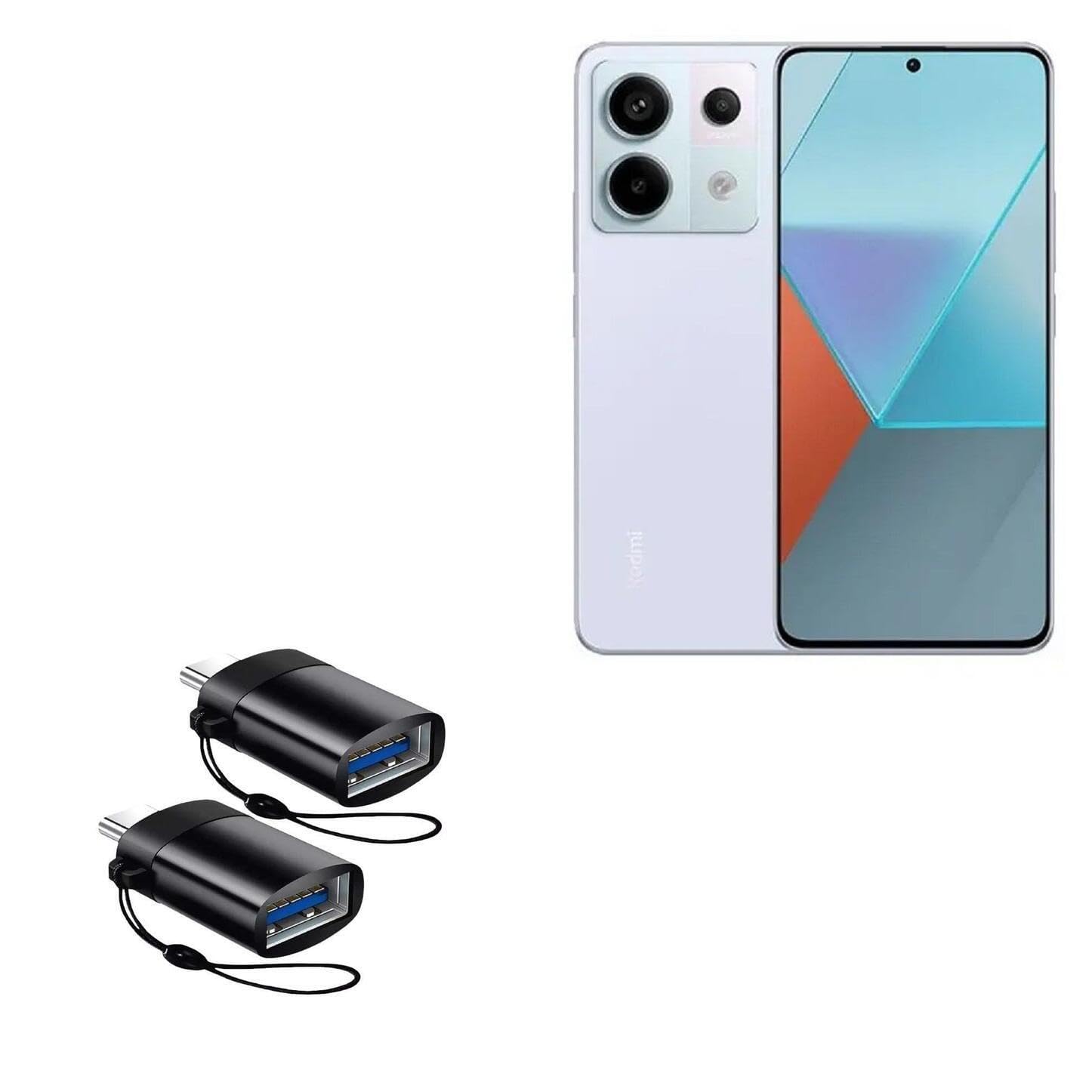 BoxWave Cable Compatible with Xiaomi Redmi Note 14 Pro+ - USB-C to A PortChanger (2-Pack), USB Type-C OTG USB Portable Keychain - Slate Black