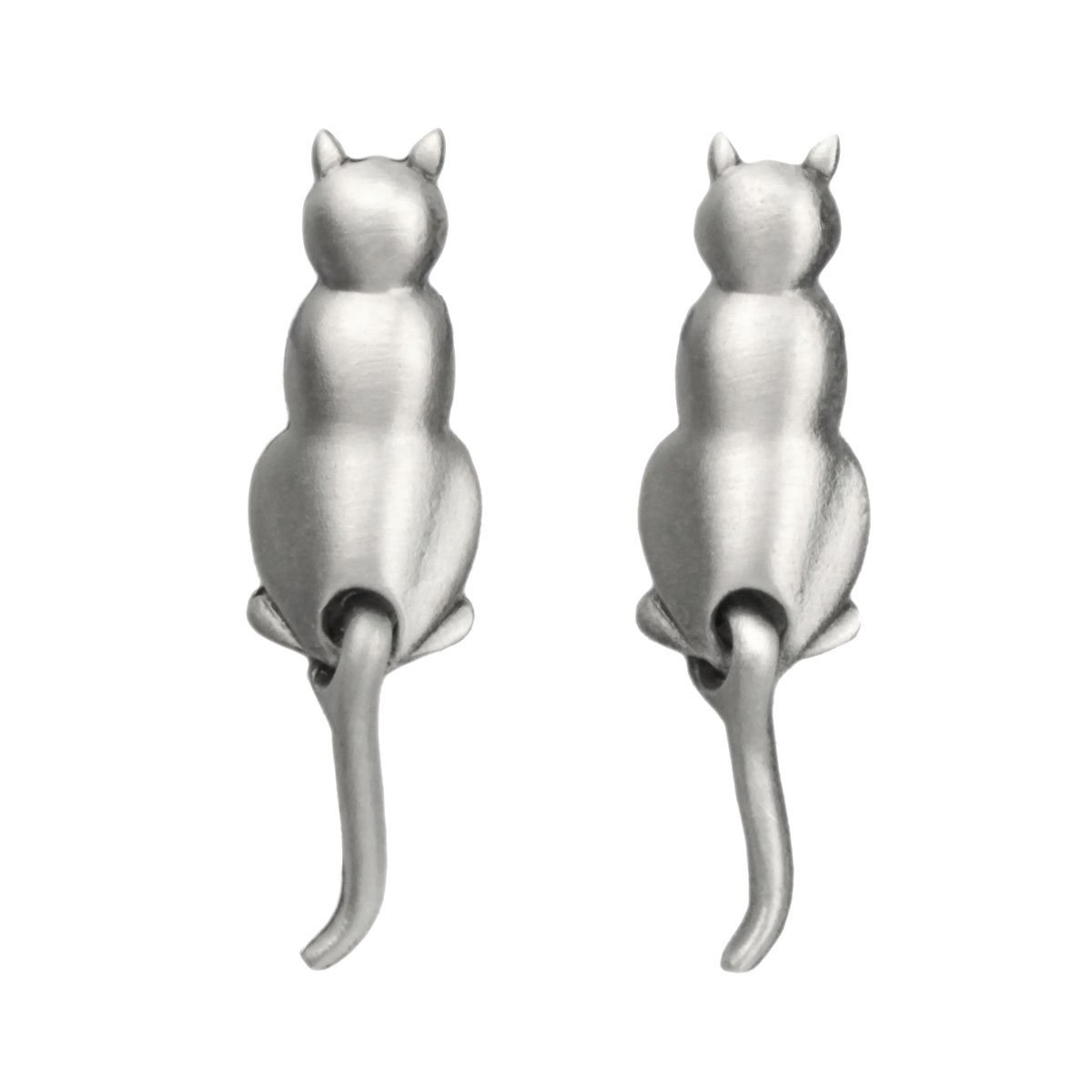 ColorfulCrittersCat with Swinging Tail Pewter Earrings
