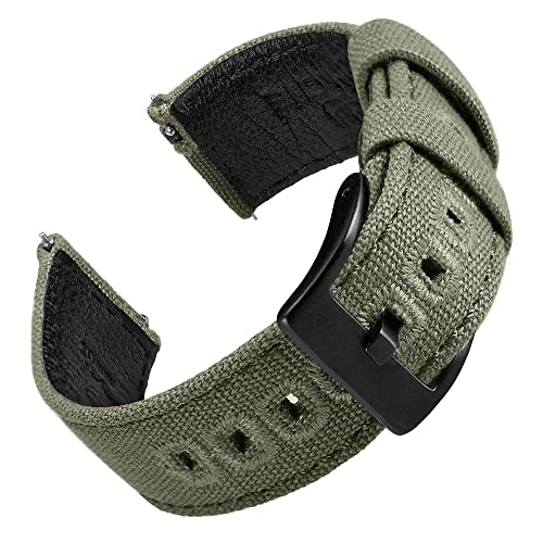 EACHE Correas Reloj 20mm, Correa Reloj Tela de Lona Militar con Cuero, Correa Reloj de Liberación Rápida para Hombres(Verde Militar-Hebilla Negra) Cover