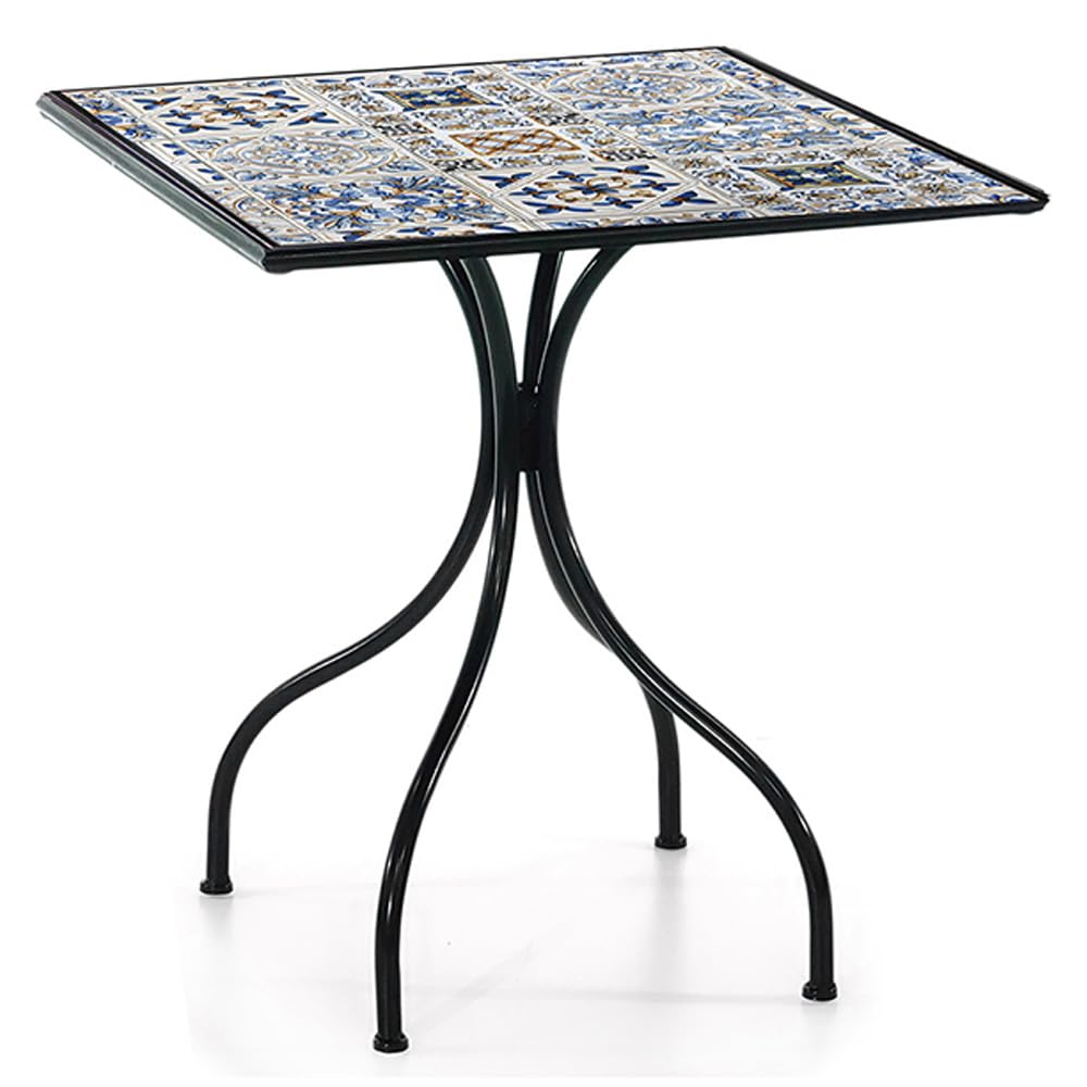 Tavolo quadrato in ferro battuto e ceramica decorazione mosaico 60x60x75 elegante per esterno o interno stabile per terrazza balcone