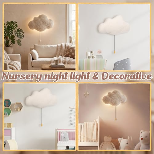 Image of Aurelema Fluffy Cloud Night Light Wall Lamp Sleeping Nursery Lighting Cute Floating Battery Operated Hanging Lamp for Baby Boys Girls Bedroom Room Nursery Wall Decorations