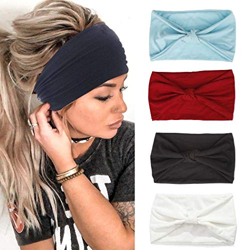 Vinzar Boho Headbands Criss Cross Yoga Hair Bands Sport Elastic Turban Head Warps Accessories for Women and Girls (knot-4 pack)