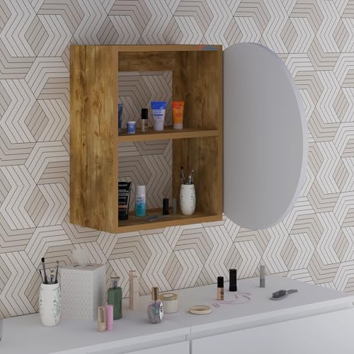 Image of Anikaa Eilish Mirror Cabinet | Wall-Mounted Round Mirror with Hidden Storage | Ideal for Bedroom, Bathroom & Entryway | GiantWood /White(20x20x17 Inches)