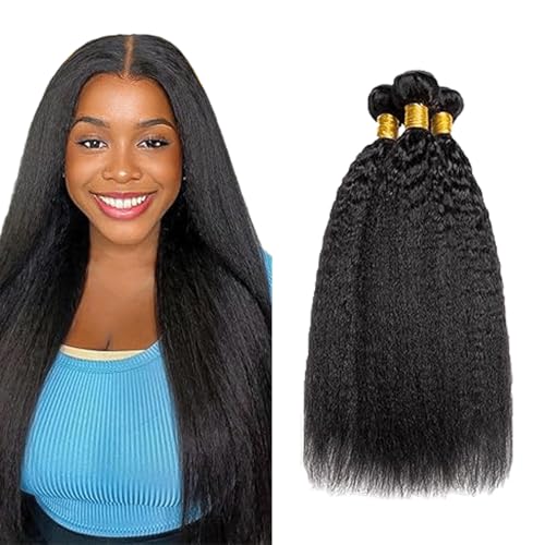 Extensiones de cabello humano Remy Yaki, cortinas lisas de 30, 32 y 34 pulgadas negro