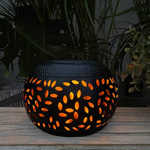 Solar Table Lantern Outdoor Waterproof-Dancing Flickering Flame Solar Powered LED Light Black Metal Desktop Decorative Lamp for Gifts for Women Mom Desk Patio Garden Yard Decor