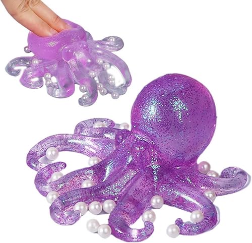 TREBIN 5.5 Giant Purple Octopus Squishy Toy Glitter Jellyfish Sugar Squeeze Stress Balls Fashion Slow Rising Sensory Fidget Toys Cute Sea Animal Stress Ball Anxiety Relief Gift
