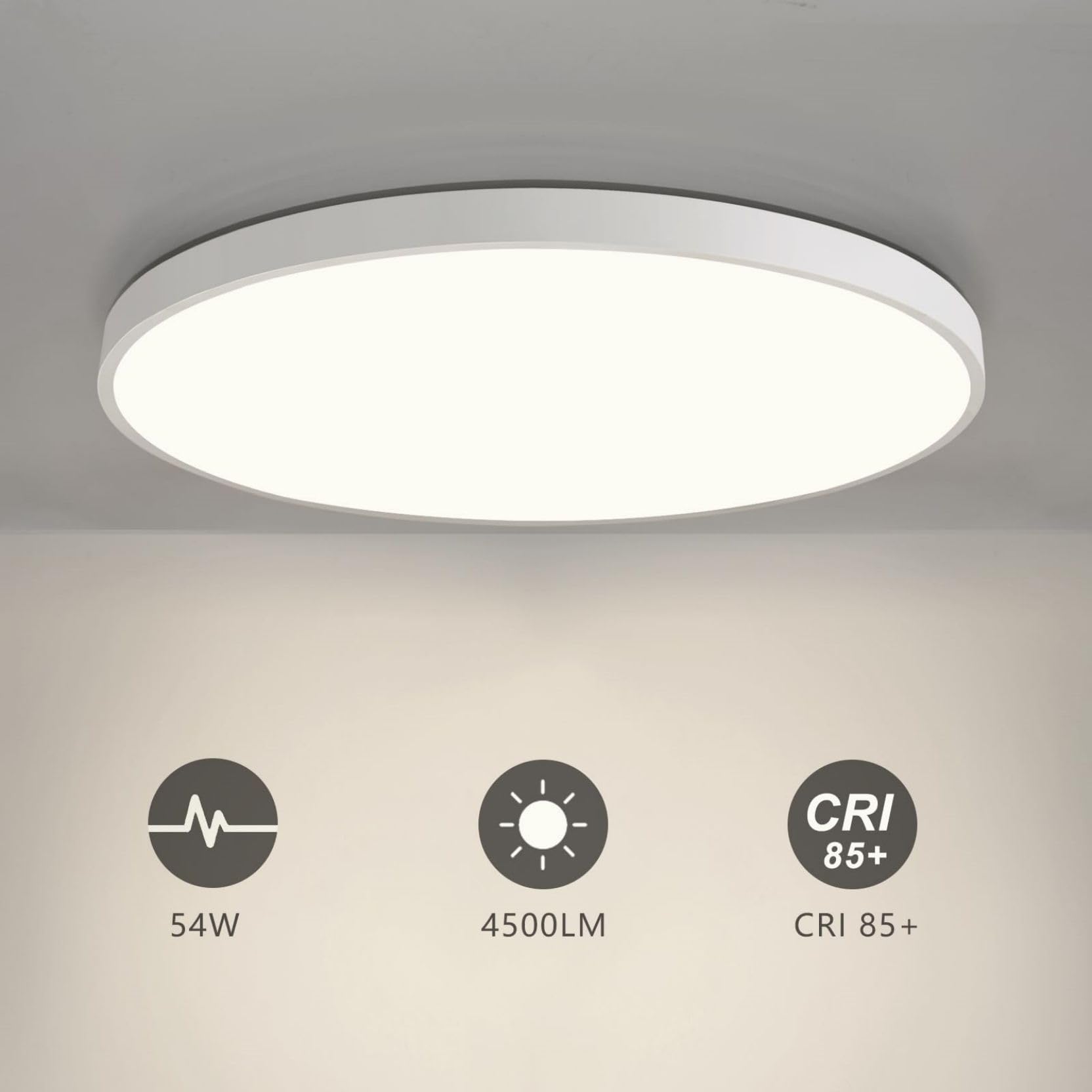 JDONG LED 54W Round Flat White Plafoniera Ø50CM moderno bianco naturale 4000K camera da letto ufficio soggiorno cucina seminterrato balcone ultra sottile 4CM