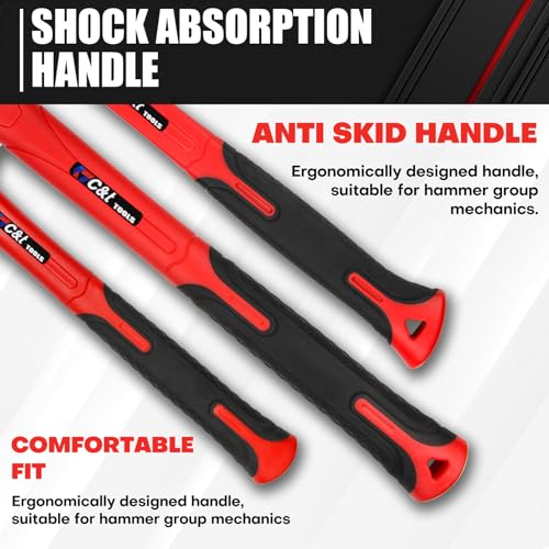 C&T 5-Piece Hammer Set, 16oz Ball Peen Hammer | 32oz Ball Peen Hammer | 32oz Rubber Mallet | 3lb Sledge Hammer | 3lb Cross Peen, Fiberglass Handle & Mallet Set thumbnail 5