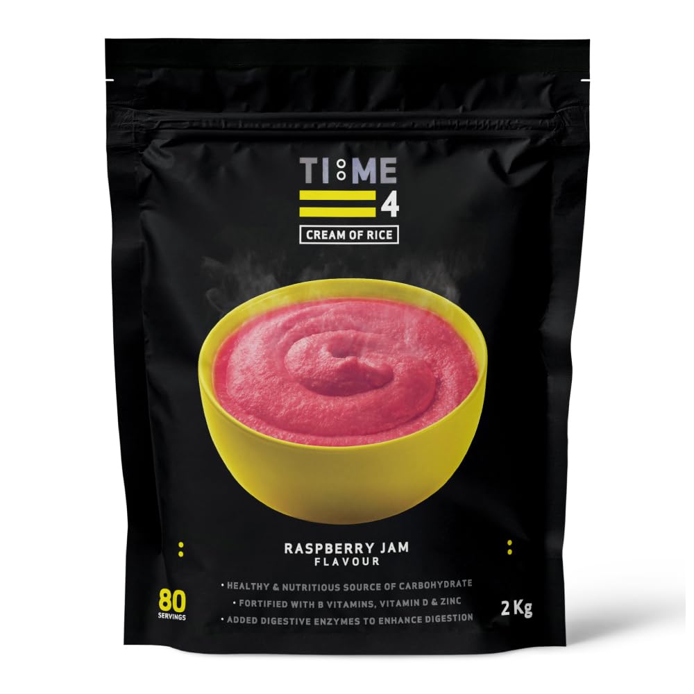 Time 4 Cream of Rice 2kg 80 Servings with Added Prebiotics, Digestive Enzymes, Vitamins & Minerals β Gluten Free Alternative to Oats (Raspberry Jam)