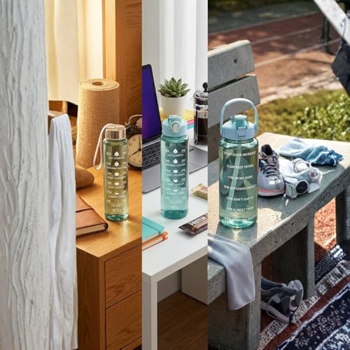 Image of Set of 3 Transparent Water Bottle 2000ML, 900ML, 300ML with Motivational Time Marker | Leak Proof&Break-Proof | Best Usage For Office /School /Gym /Travel Water Bottle