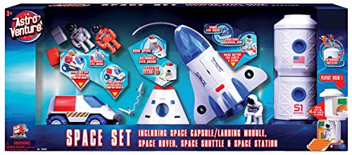 Astro Venture 4-in-1 Space Playset - Toy Space Capsule, Space Shuttle, Space Station & Space Rover with Lights and Sound & 3 Astronaut Figurine Toys for Kids