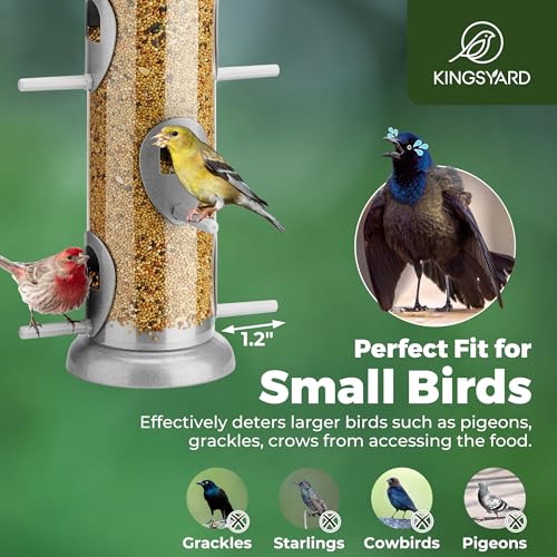 Kingsyard KY16USKYBF227CP03A01 Metal Bird Feeder For Outdoors Hanging, 6 Ports Tube Bird Feeder, Removable Base & Easy To Clean thumb #3