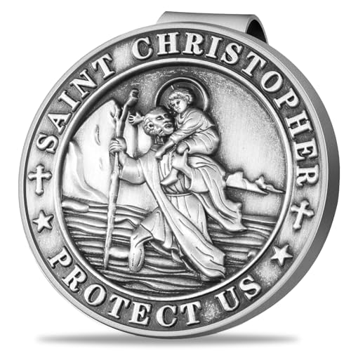 Qflrgon St Christopher Medal for Car - Guardian Angel Visor Clip & Mirror Hanging Accessories, Christian Catholic Gifts for New Drivers, Men & Women | Visor Clips & New Car Accessories