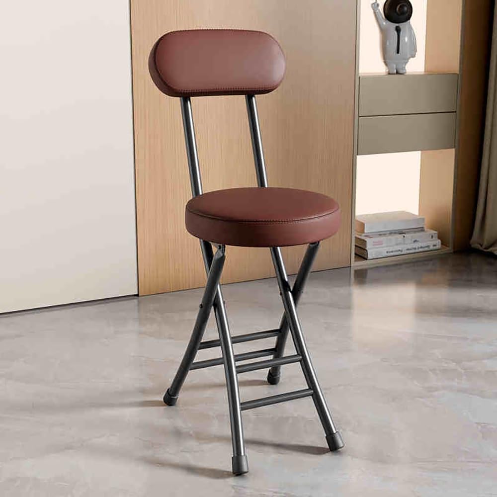 Taburete Plegable para Casa, Taburetes De Cocina Plegables con Respaldo, Cuero Acolchado Sillas Plegables De Mostrador para Eventos Fiesta Jardín Patio(Brown)