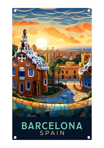 Barcelona Spain Design B Souvenir Metal Sign 9 x 15